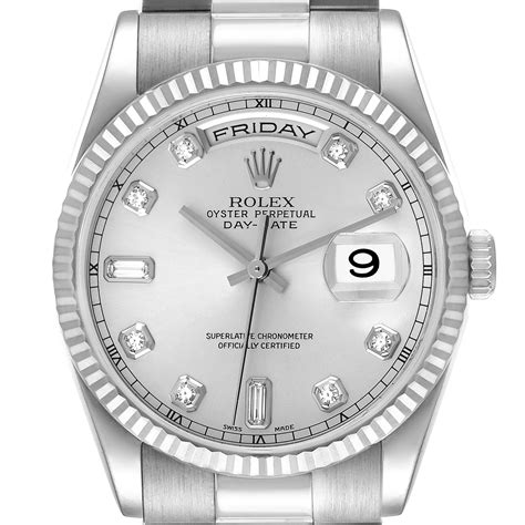 rolex president 40 white gold diamond face|rolex presidential gold white face.